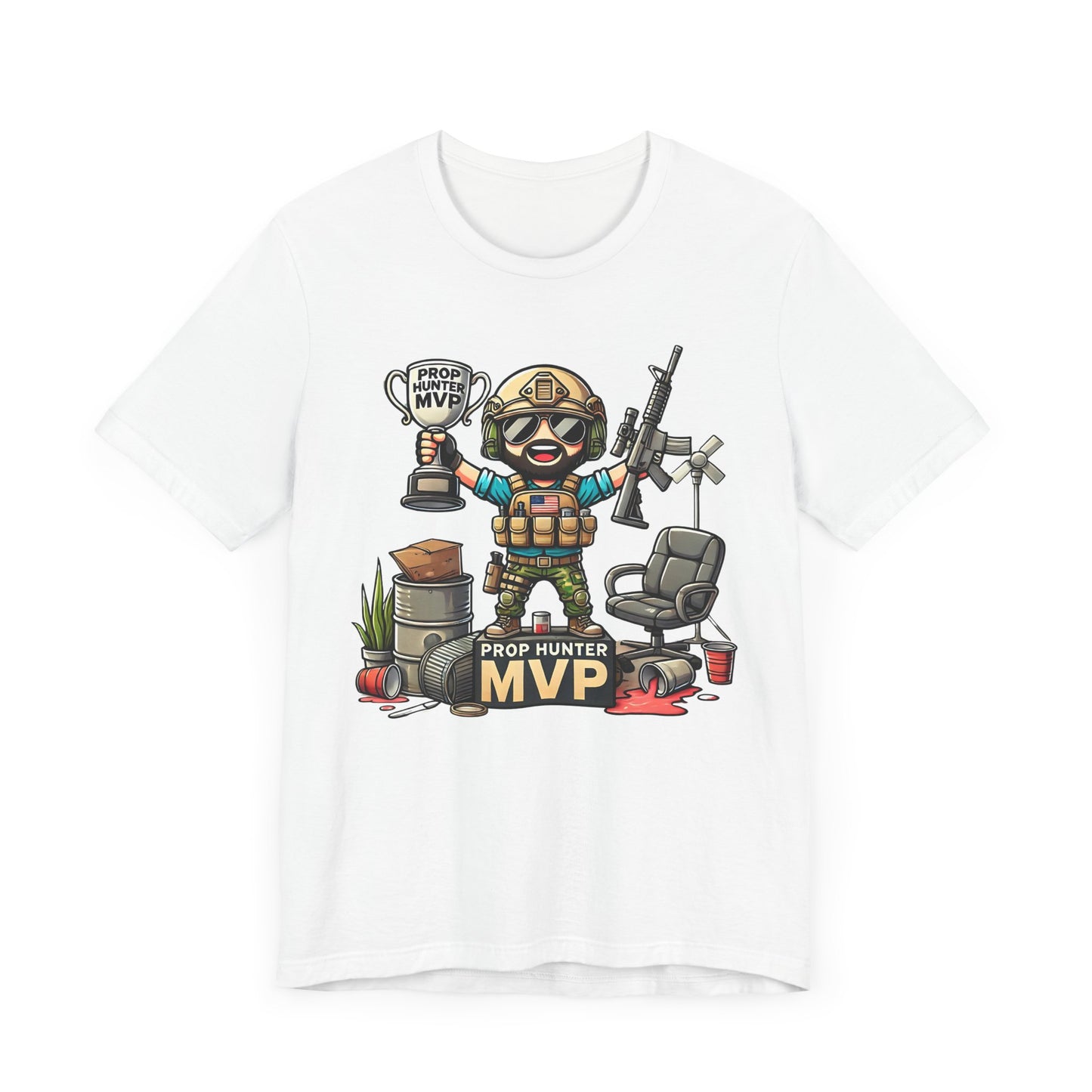 Prop Hunter MVP Cartoon | Funny Tactical Gamer Design | Trophy and Props Victory | Unique Prop Hunt Inspired Theme Bearded Tactical Cartoon