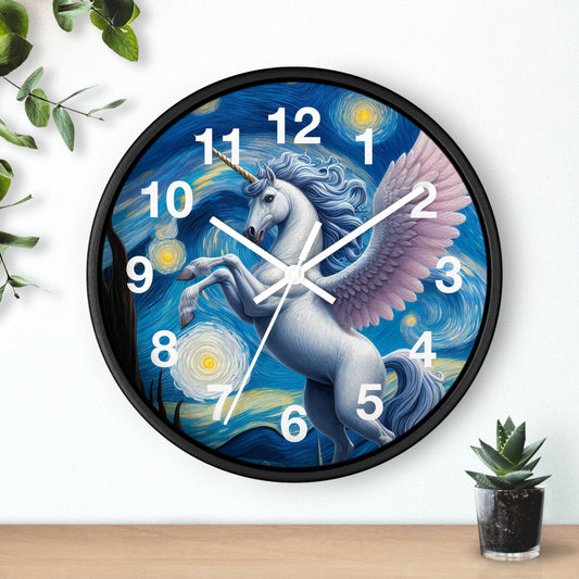 Magical White Unicorn Night Sky Wall Clock | Battery Operated | Starry Night-Inspired Art Perfect Gift Unicorn Lovers Enchanting Wall Decor