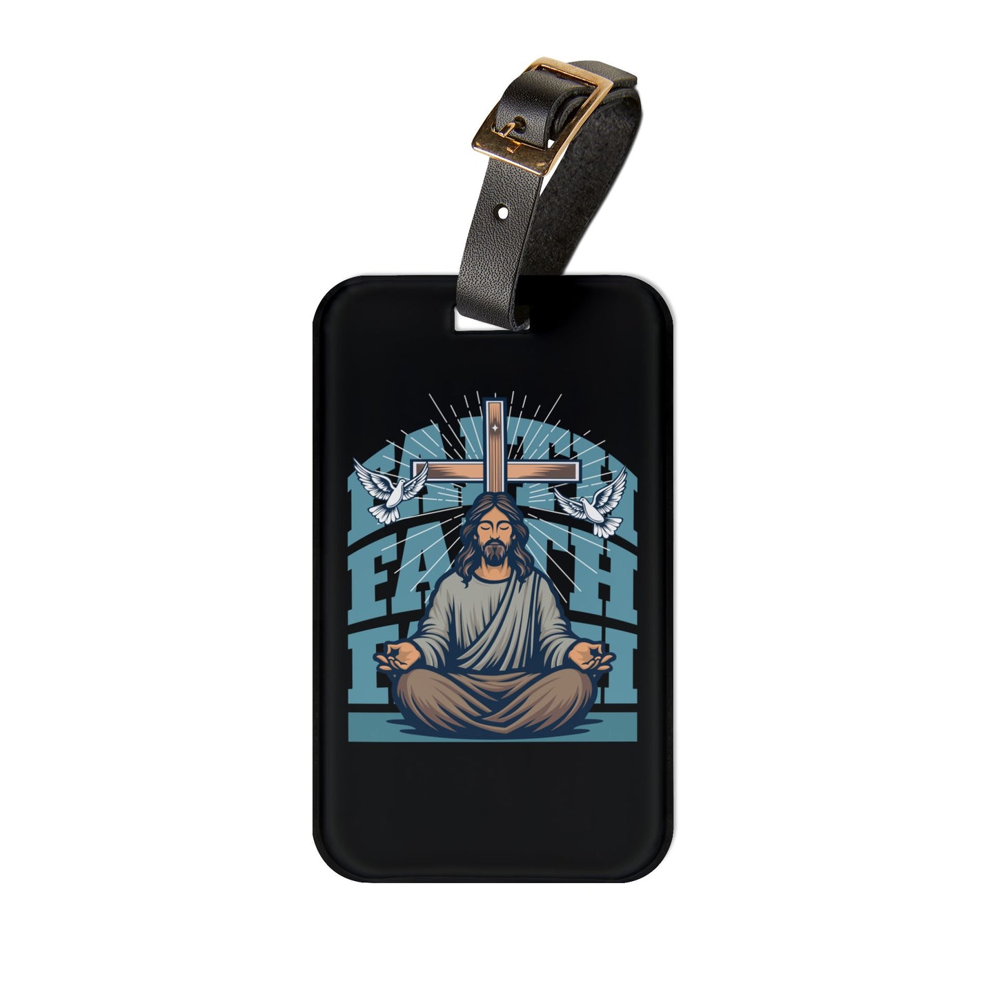 Jesus Meditating Faith Luggage Tag | Spiritual Christian Baggage ID | Streetwear Jesus Art Travel Accessory | Unique Gifts for Believers