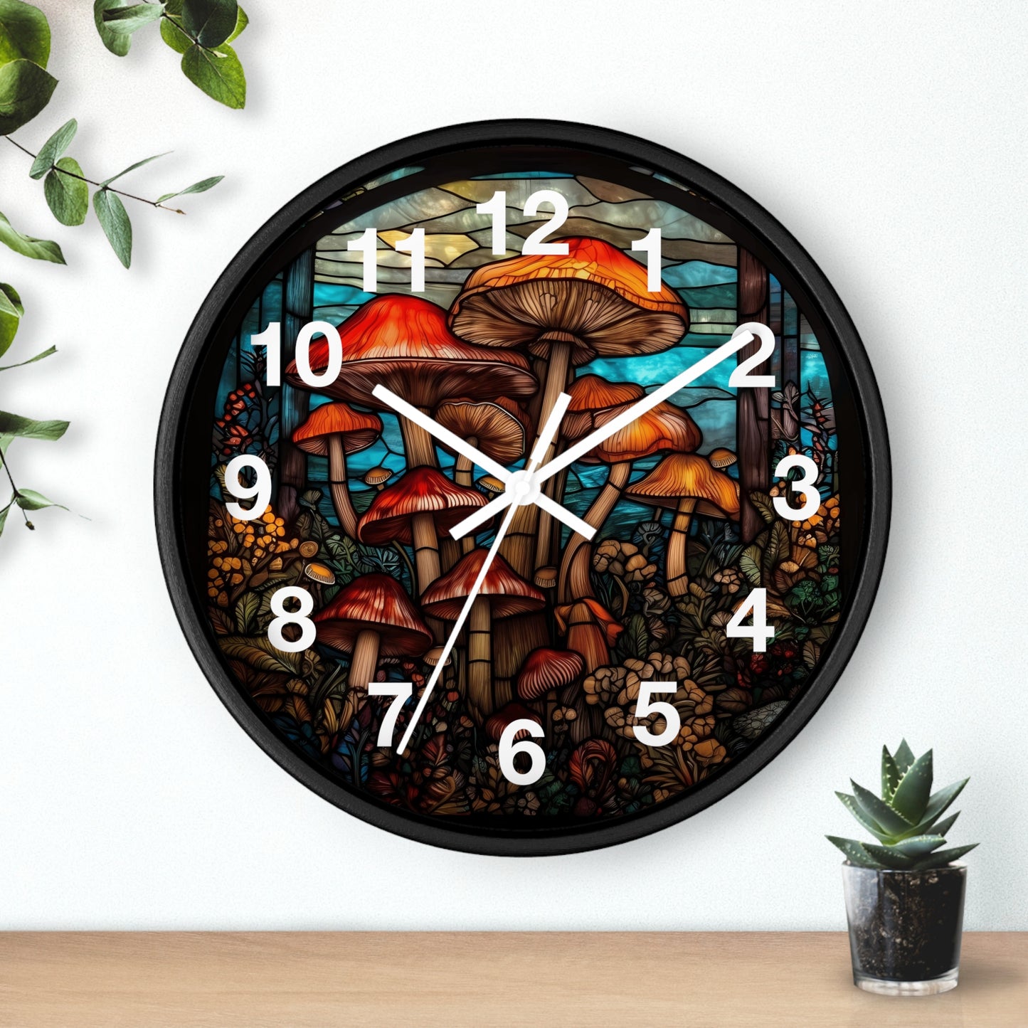 Stained Glass Mushroom Wall Clock | Trippy Rave Shroom Decor | Stain Glass Garden Aesthetic Battery Operated Unique Gift Psychedelic Lovers