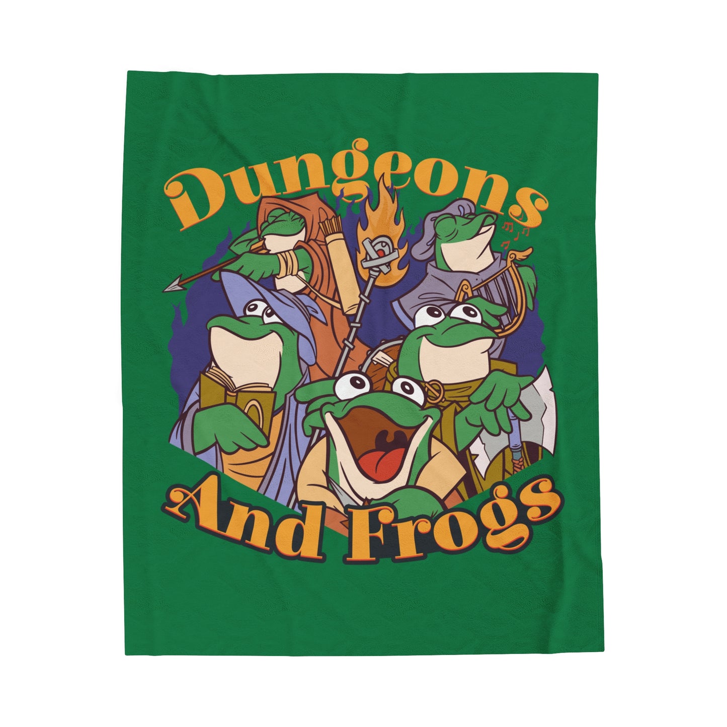 Dungeons and Frogs Velveteen Plush Throw Blanket | Funny Frog Lover Gift | Nerdy Parody Blanket | Fantasy Roleplaying Cozy Amphibian Decor