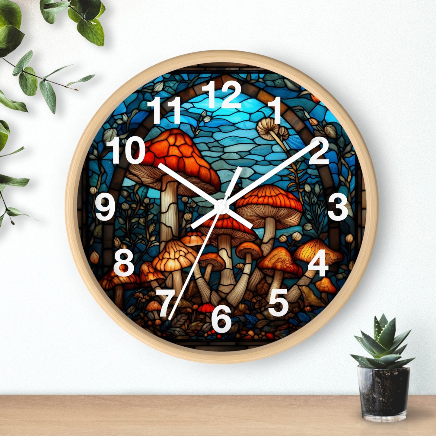 Stained Glass Mushroom Wall Clock | Trippy Shroom Garden Decor | Psychedelic Stain Glass Art | Battery Operated | Unique Gift for Ravers