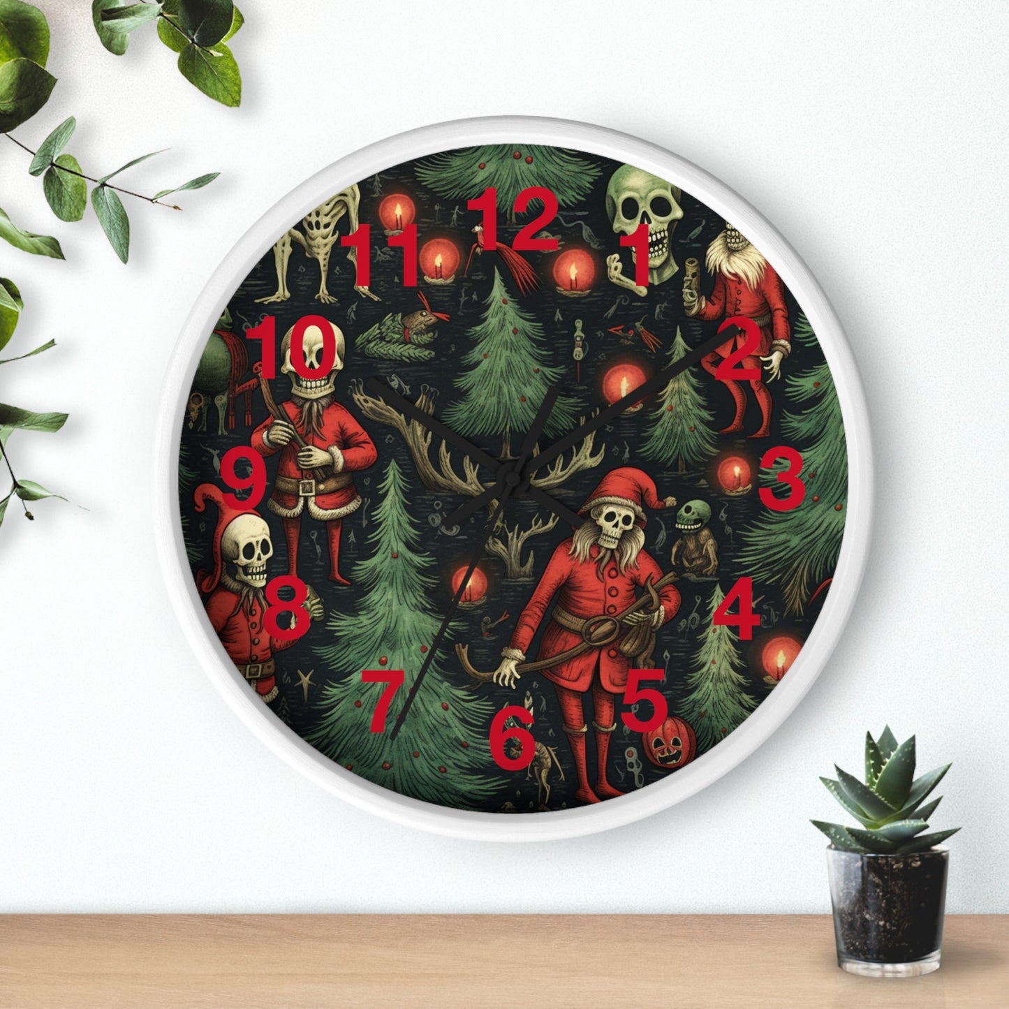 Skeleton Santa Gothic Christmas Wall Clock | Dark Holiday Decor | Battery Operated | Unique Spooky Aesthetic | Perfect Gift for Gothic Lover