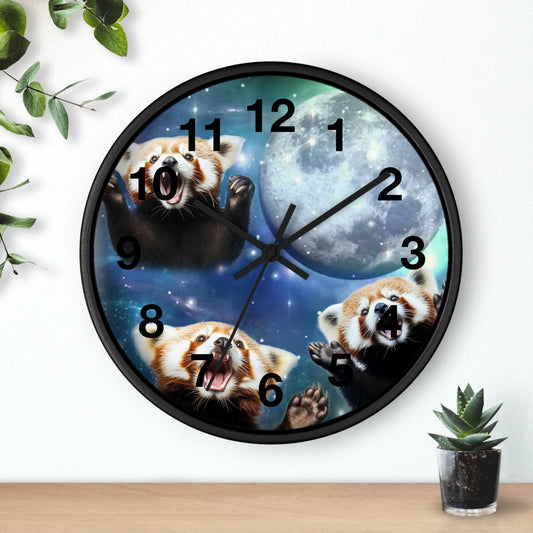 Red Panda Howling at the Moon Wall Clock | Battery Operated | Cute Animal Decor | Perfect Gift for Red Panda Lovers | Whimsical Home Accent