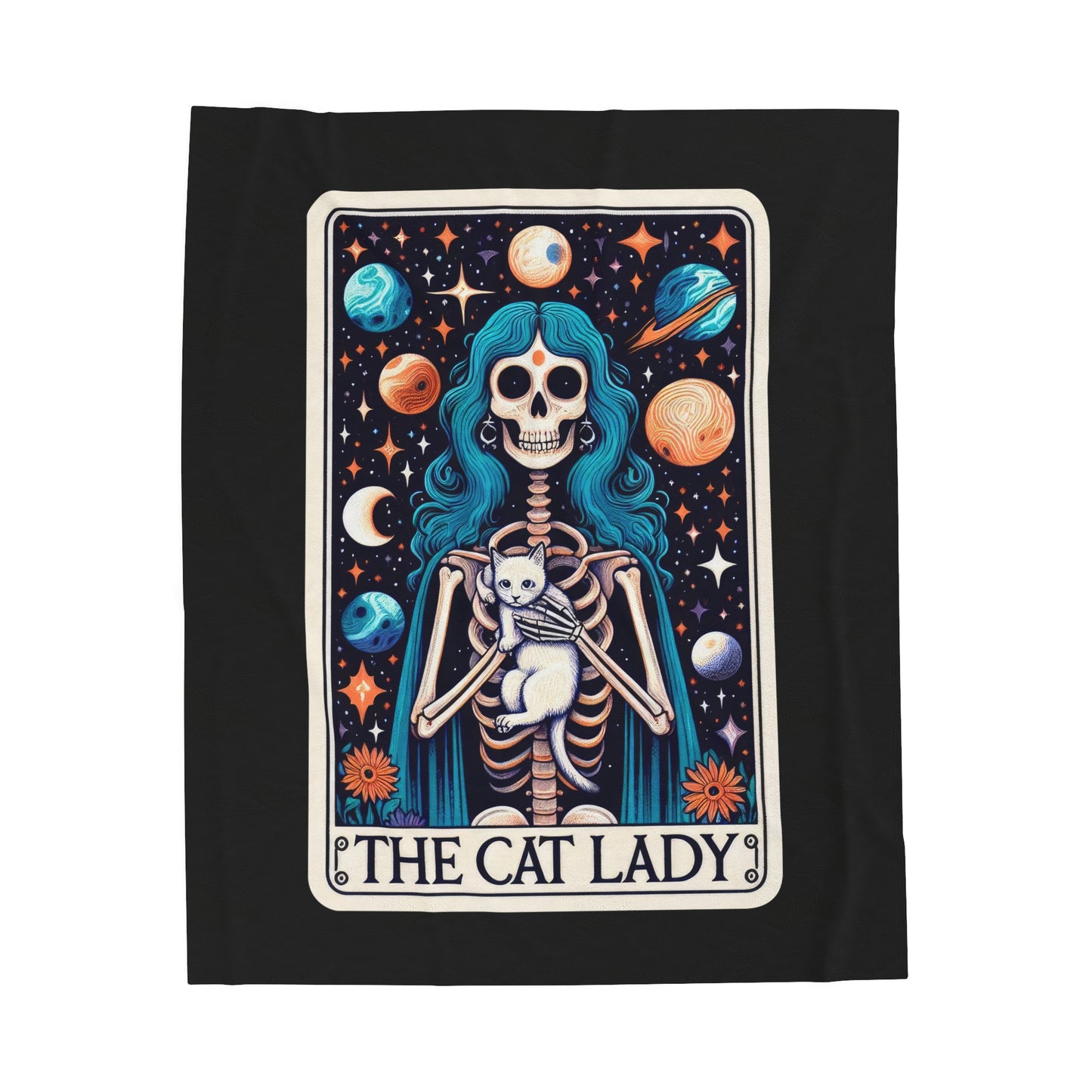 Cat Lady Tarot Card Velveteen Plush Throw Blanket | Cat Lover Gift Cute Feline Witch Cozy Blanket for Cat Enthusiasts Tarot-Inspired Decor