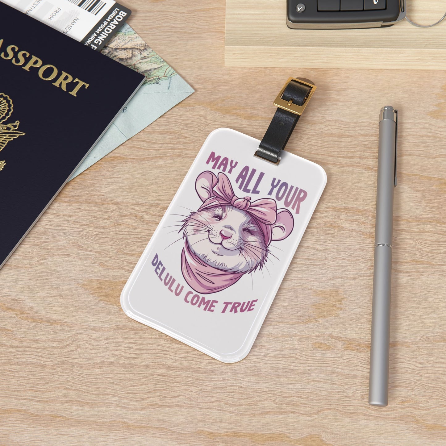 May Your Delulu Come True Luggage Tag Cute Funny Hamster Baggage ID Trendy Gen Z Humor Zoomer Vibes Sassy Animal Lover Gift Travel Accessory