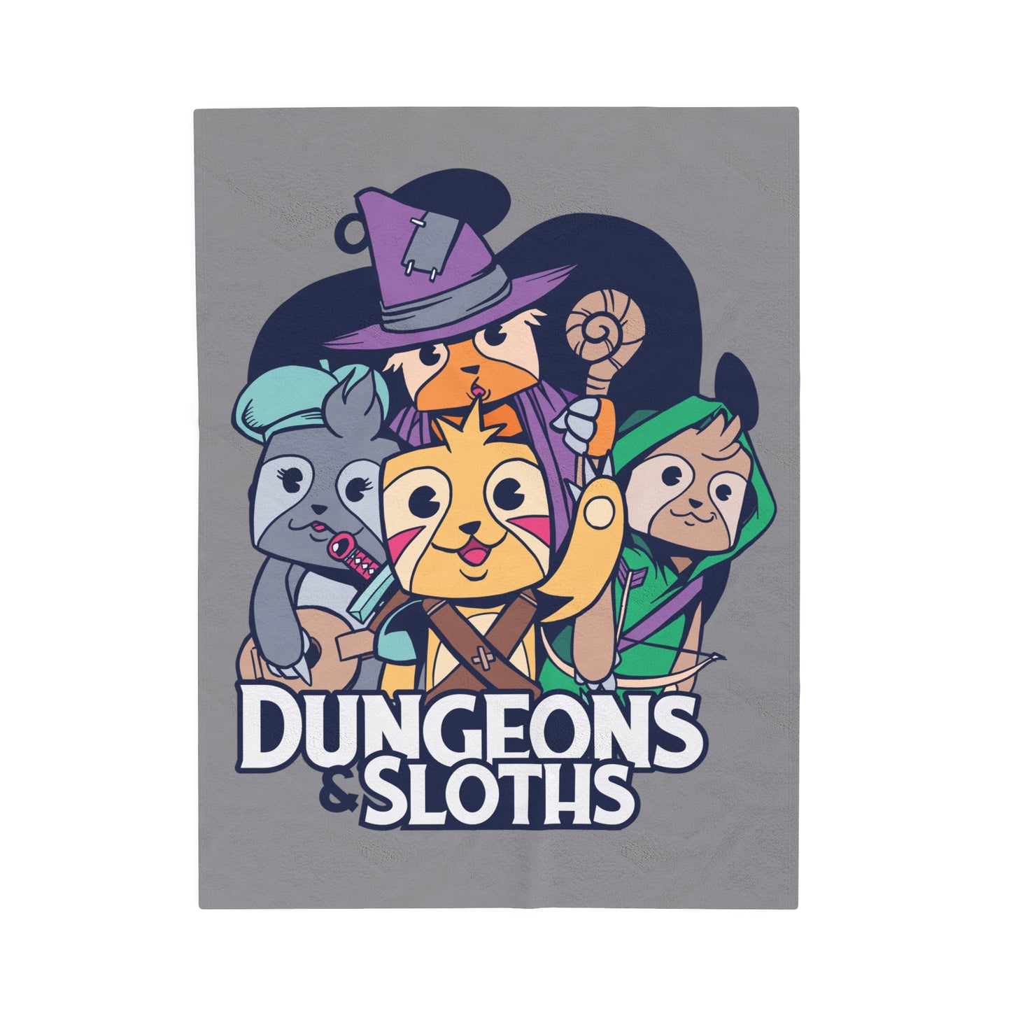 Dungeons and Sloths Velveteen Plush Throw Blanket | Funny Sloth Lover Gift | Nerdy Parody Blanket | Fantasy Roleplaying Cozy Lazy Decor