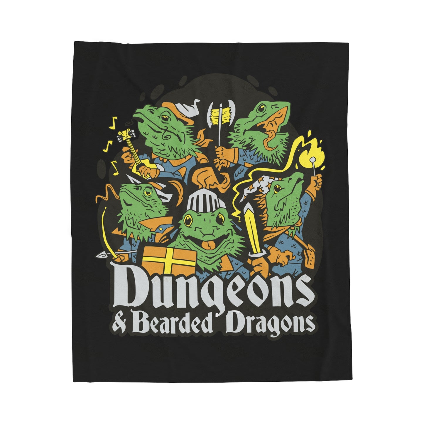 Dungeons and Bearded Dragons Velveteen Plush Throw Blanket Funny Reptile Gift Nerdy Parody Blanket Fantasy Roleplaying Cozy Dragon Decor