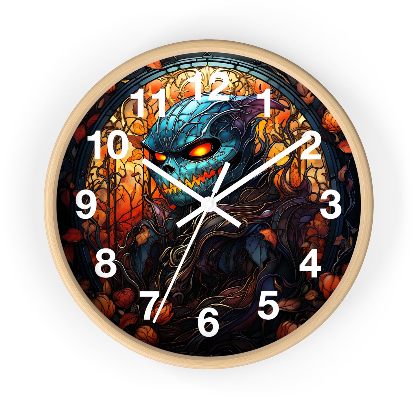 Scary Blue Gremlin Style Monster Stained Glass Wall Clock | Halloween Spooky Decor | Battery Operated Witch Monster Accent Horror Fans Gift