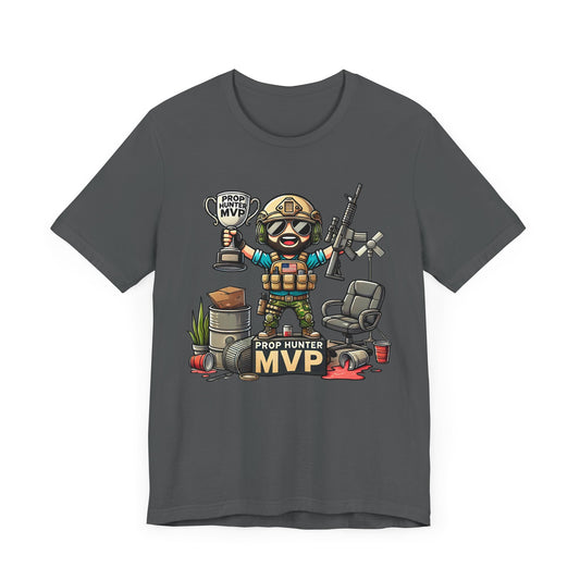 Prop Hunter MVP Cartoon | Funny Tactical Gamer Design | Trophy and Props Victory | Unique Prop Hunt Inspired Theme Bearded Tactical Cartoon