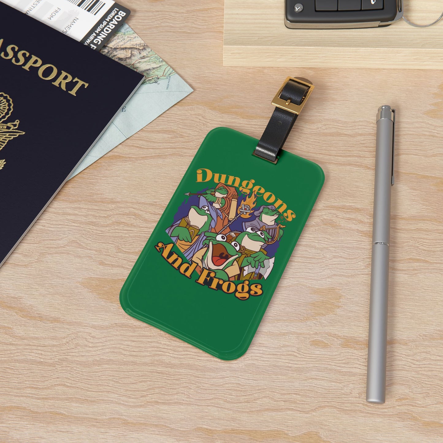 Dungeons and Frogs Luggage Tag | Funny Frog Lover Baggage ID | Nerdy Parody Travel Accessory | Fantasy Roleplaying Gift for Amphibian Fans