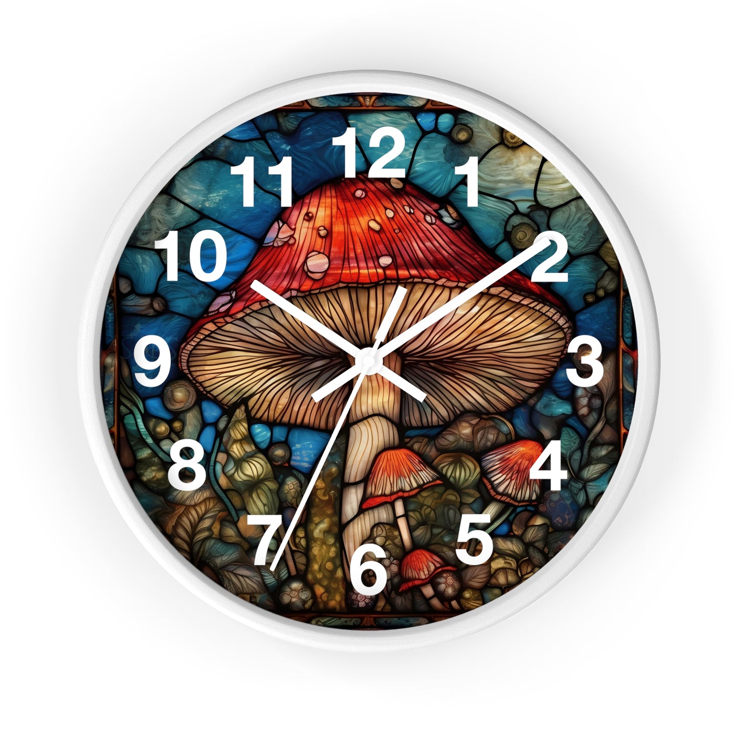 Stained Glass Mushroom Wall Clock | Psychedelic Shroom Decor | Trippy Stain Glass Garden Style | Battery Operated | Unique Rave Gift