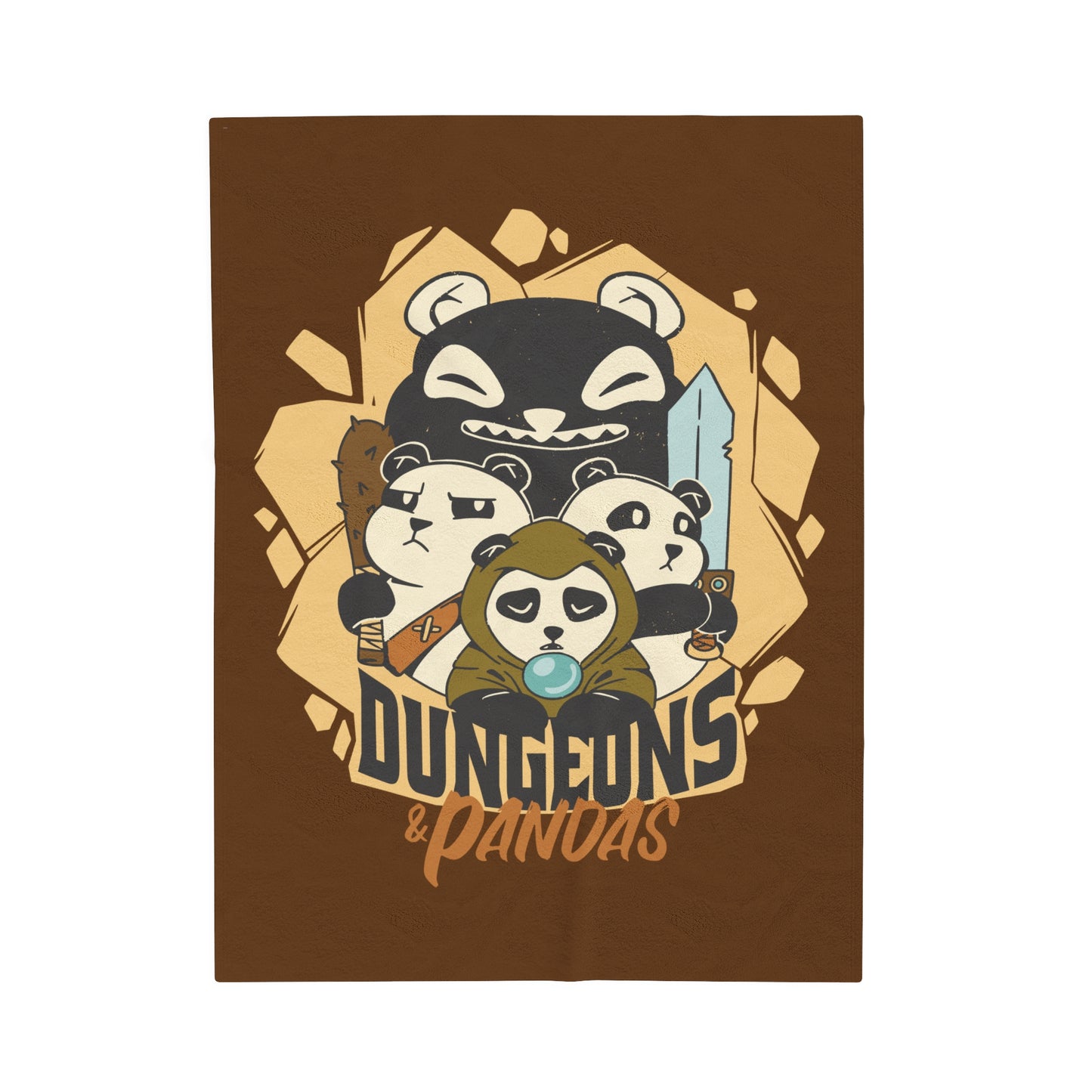 Dungeons and Pandas Velveteen Plush Throw Blanket | Funny Panda Lover Gift | Nerdy Parody Blanket | Fantasy Roleplaying Cozy Bamboo Decor