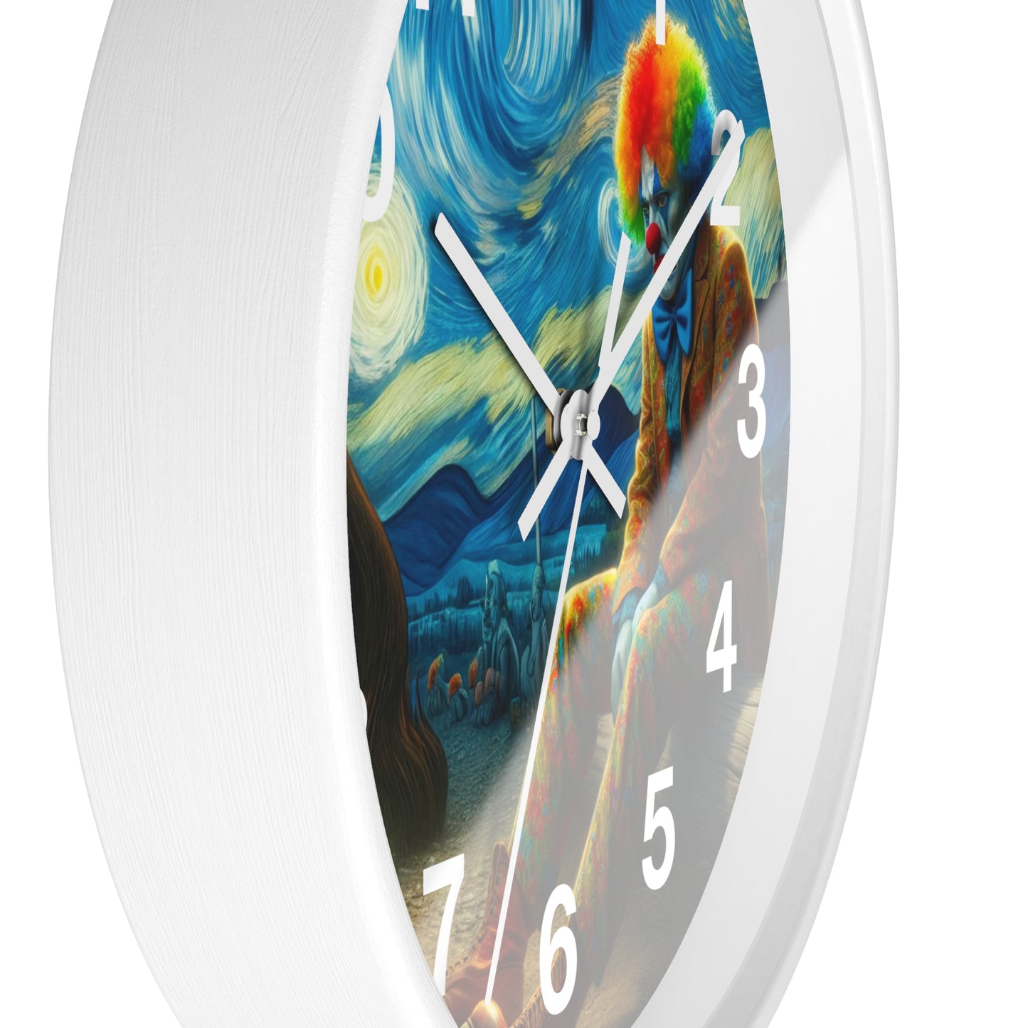 Sad Clown Night Sky Wall Clock | Battery Operated | Melancholic Art Inspired by Starry Night | Unique Gift Clown Lovers Artistic Wall Decor