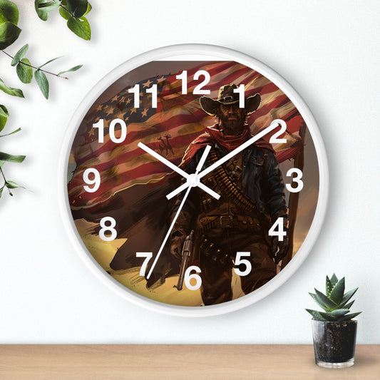 American Cowboy Outlaw Wall Clock | Vintage Western Rebel Art | Battery Operated | Rustic USA Decor | Perfect Gift Patriotic Western Lovers