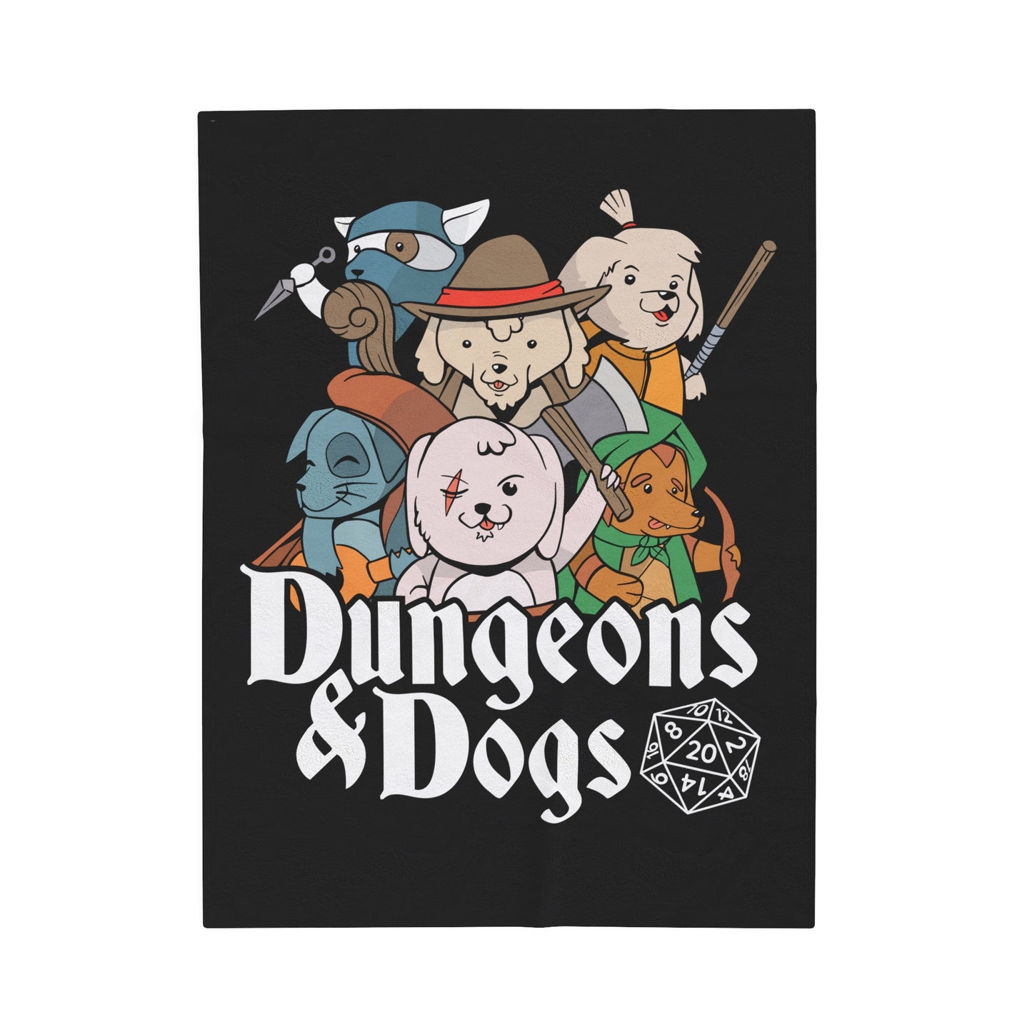 Dungeons and Dogs Velveteen Plush Throw Blanket | Funny Dog Lover Gift | Nerdy Parody Blanket | Fantasy Roleplaying Cozy Canine Decor