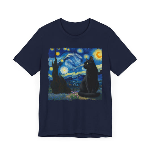 Black Cat Night Sky Shirt | Starry Night Inspired Feline Art | Purr-fect Gift for Cat Lovers | Humorous Cat Parody Tee Funny Cat Gift