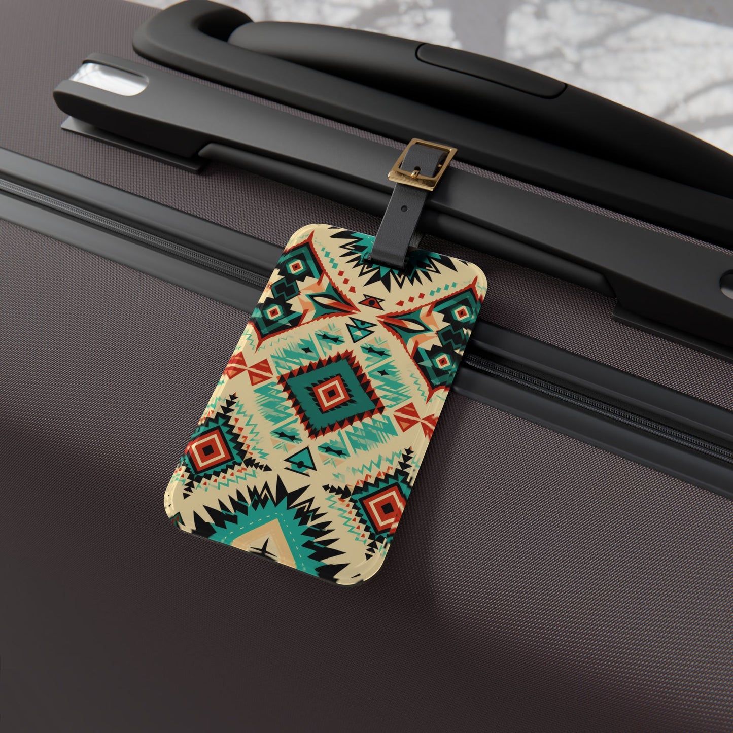 Turquoise Blue Aztec Western Luggage Tag | Bold Baggage ID | Western Cowboy Travel Accessory | Native American Inspired Design Southwestern