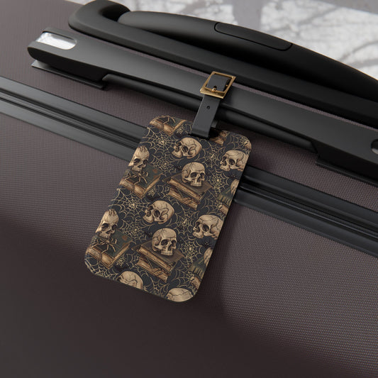 Gothic Skull Books Witchcraft Luggage Tag Unique Travel Accessory for Book Lovers & Witches Perfect Baggage ID for Dark Themed Adventures