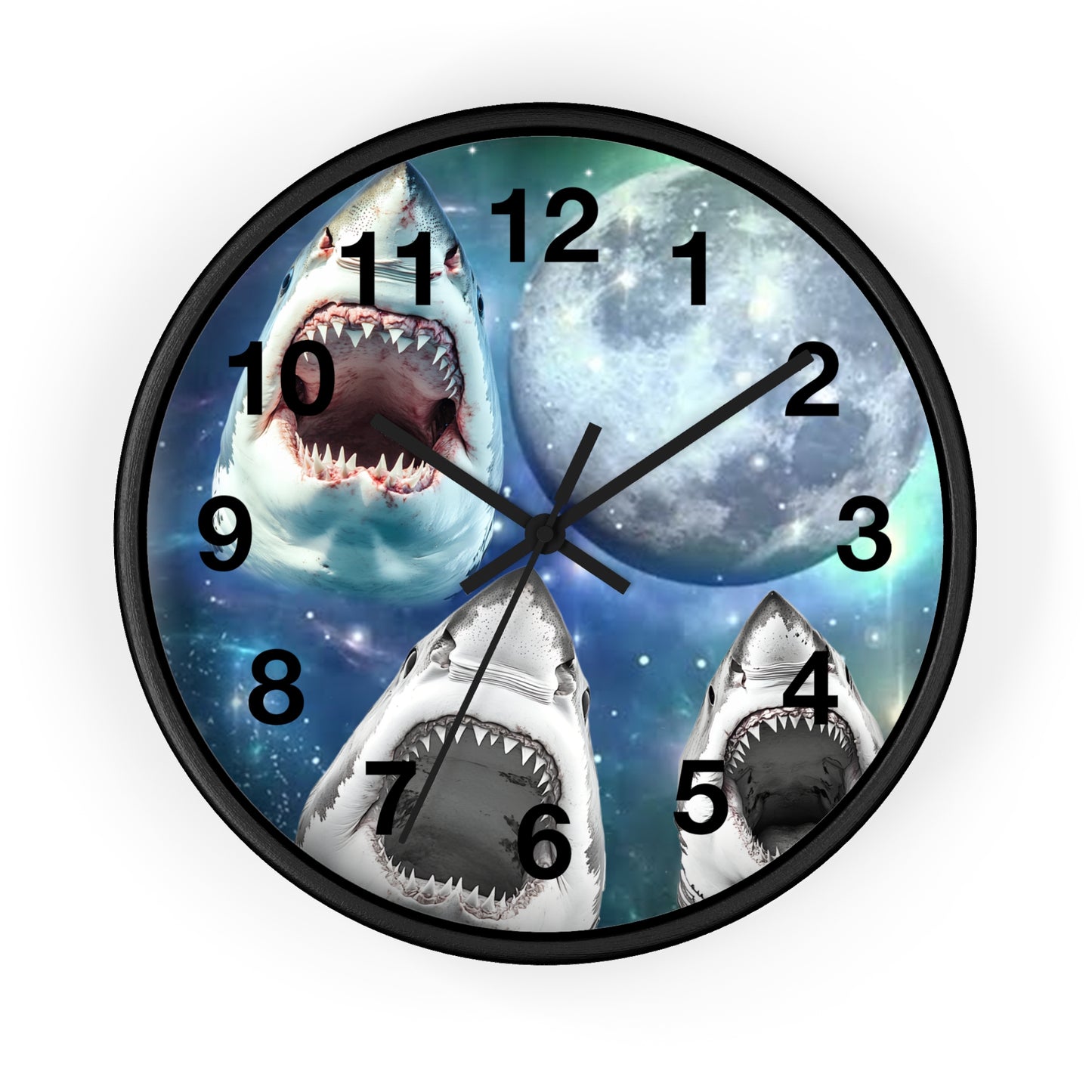 Sharks Howling at the Moon Wall Clock | Great White Shark Design | Battery Operated | Perfect Decor Shark Lovers Unique Ocean-Inspired Gift