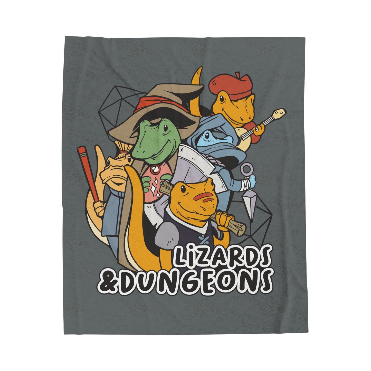 Dungeons and Lizards Velveteen Plush Throw Blanket | Funny Lizard Lover Gift | Nerdy Parody Blanket | Fantasy Roleplaying Cozy Reptile Decor