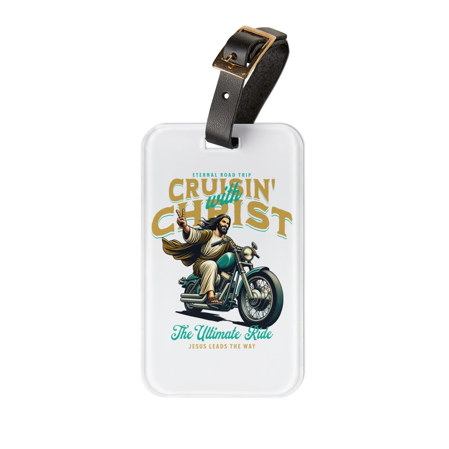 Cruisin With Christ Luggage Tag | Jesus on Motorcycle Baggage ID | Faith-Based Christian Travel Accessory Biker Style Gift Jesus Lover Gift