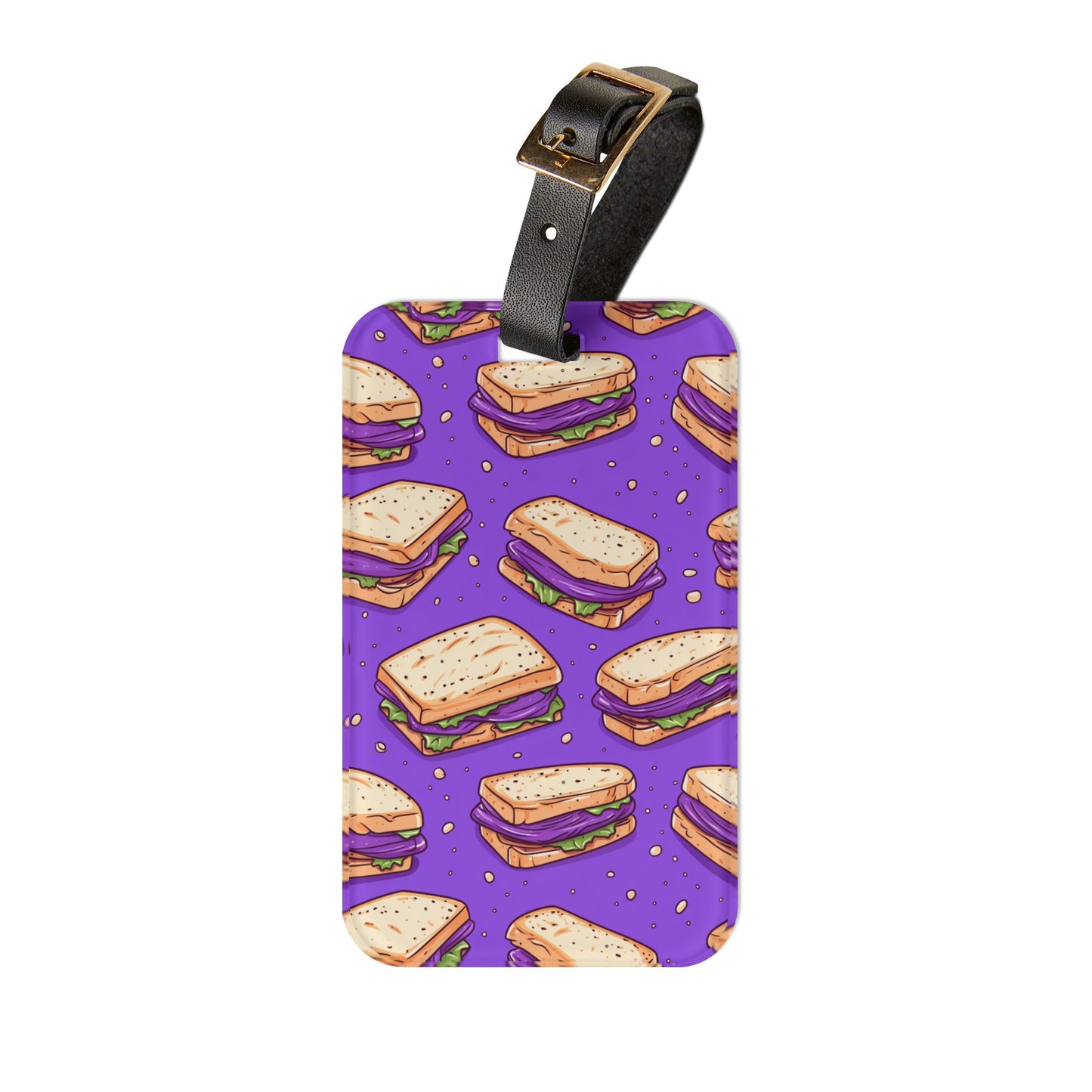 Yummy Sandwiches Purple Luggage Tag | Vibrant Food Lovers Travel Accessory | Funny Baggage ID for Delicious Fun Sammies | Foodie Gift