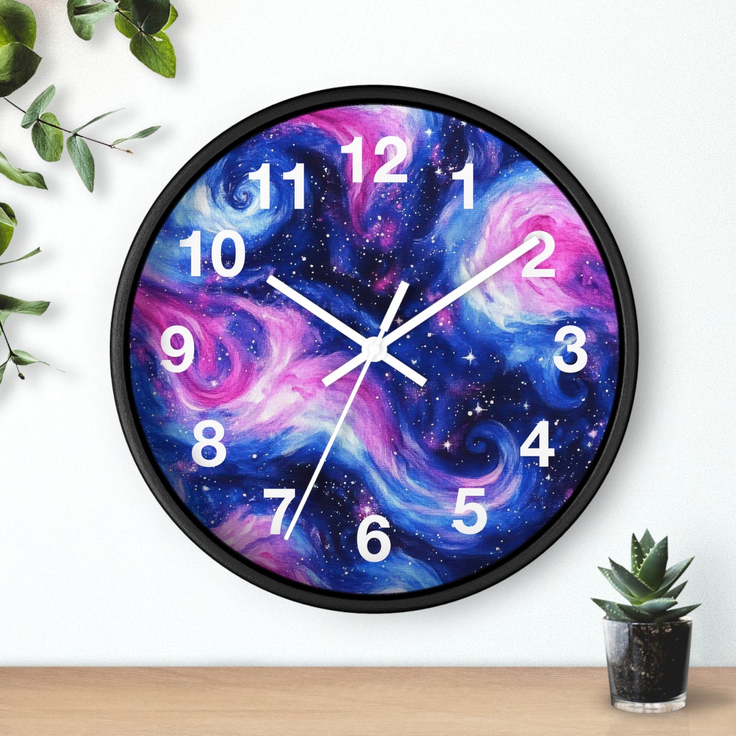 Pink Blue Space Galaxy Wall Clock | Trippy Rave Design | Battery Operated | Unique Teen Girl Room Decor | Ideal for Space Galaxy Rave Lovers