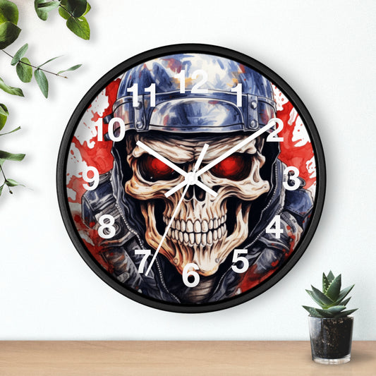 Red Eye Skull Motorcycle Rider Wall Clock | Splash Watercolor Biker Art | Battery Operated Unique Gift for Motorcycle Enthusiasts Biker Gift