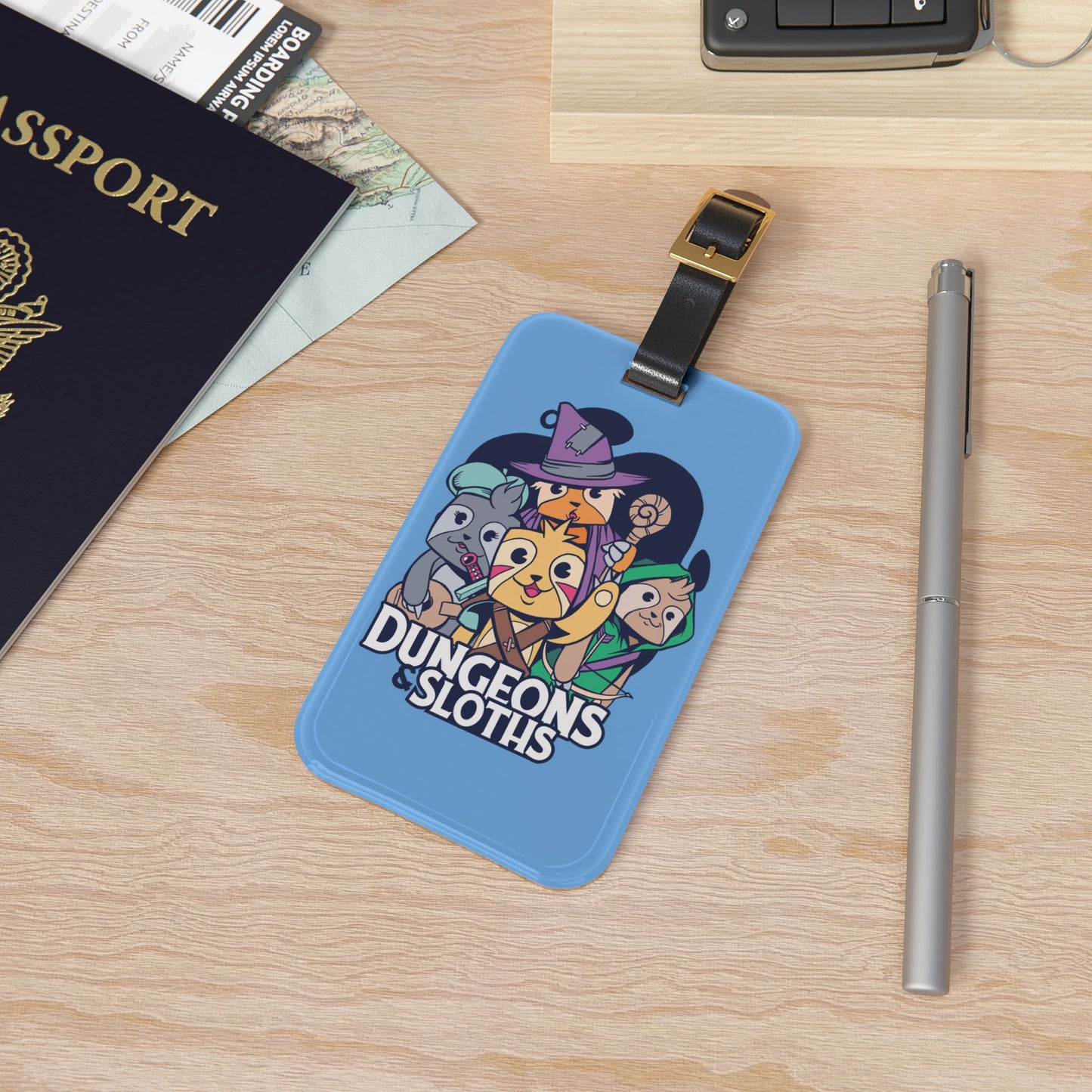 Dungeons and Sloths Luggage Tag | Funny Sloth Lover Baggage ID | Nerdy Parody Travel Accessory Fantasy Roleplaying Gift Slow Adventure Fans