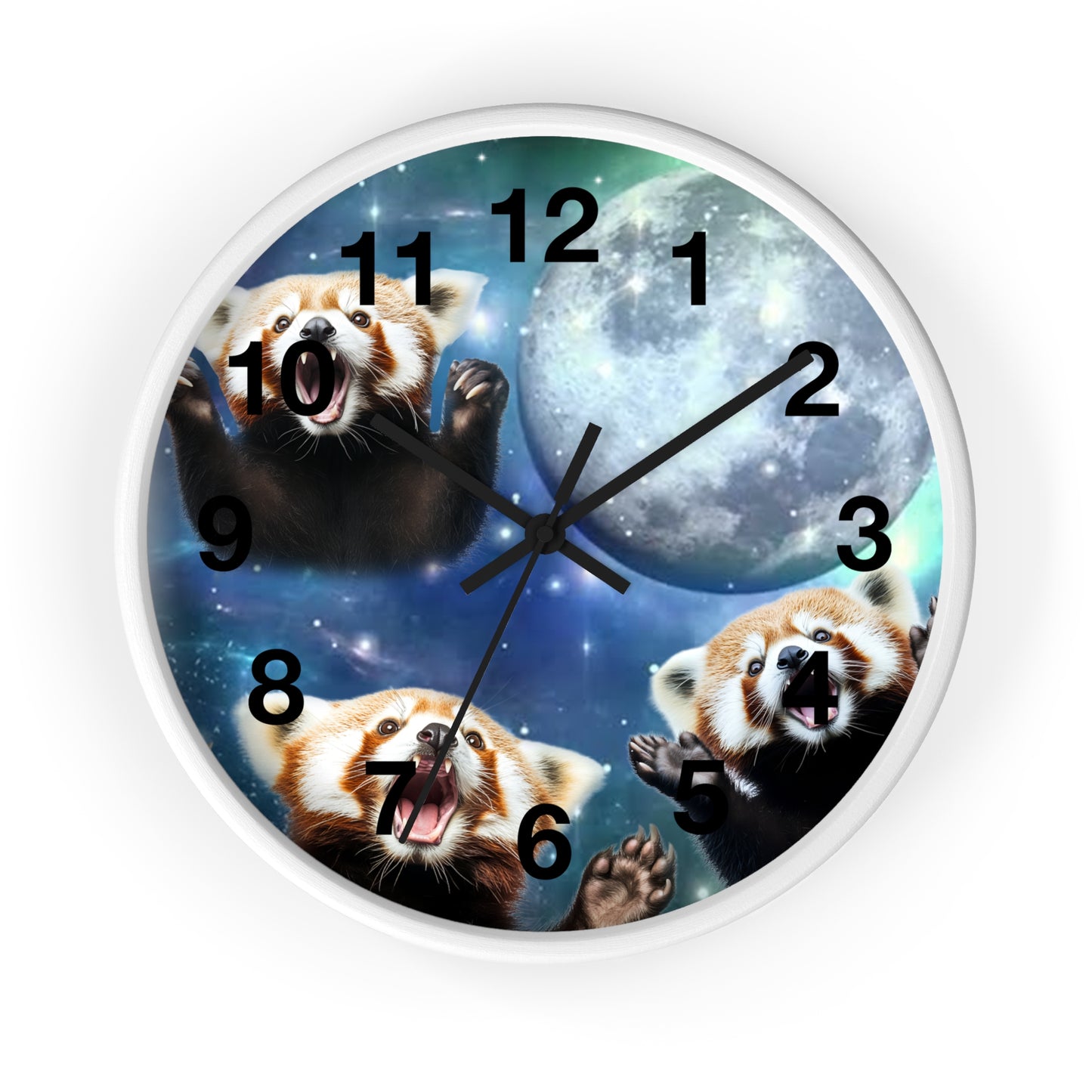 Red Panda Howling at the Moon Wall Clock | Battery Operated | Cute Animal Decor | Perfect Gift for Red Panda Lovers | Whimsical Home Accent