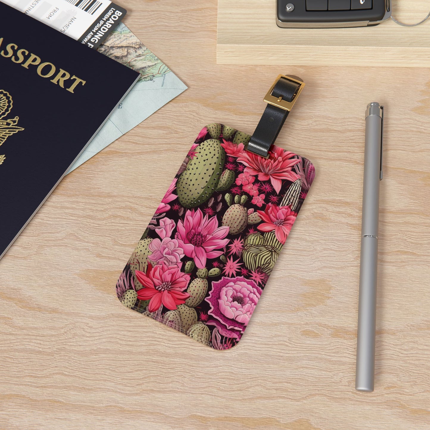 Elegant Cactus Floral Luggage Tag | Artistic Desert Vibe Travel Accessory | Trendy Boho Aesthetic Baggage ID | Delightful Gift Cactus Lovers