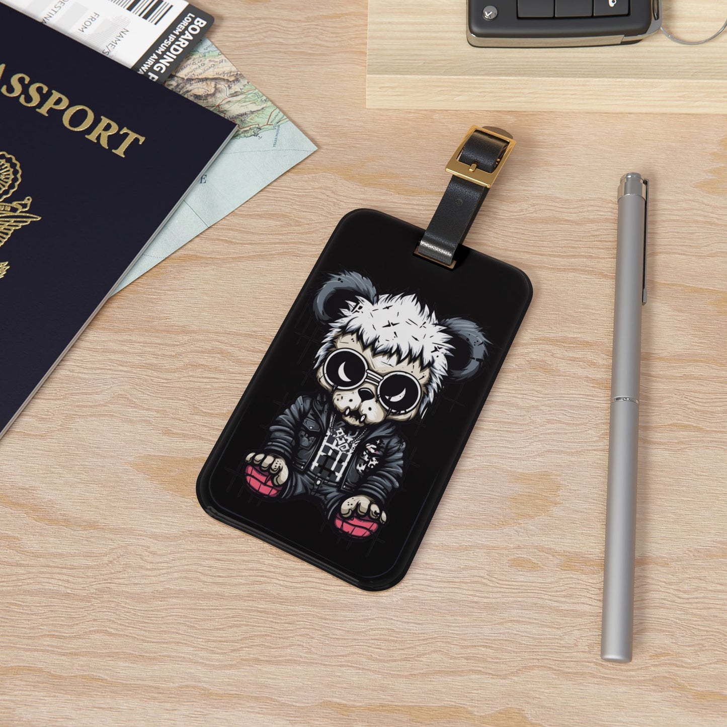 Emo Punk Bear Leather Jacket Luggage Tag | Edgy Gothic Travel Accessory | Baggage ID for Alternative Fashion Lovers Perfect Elder Emo Style