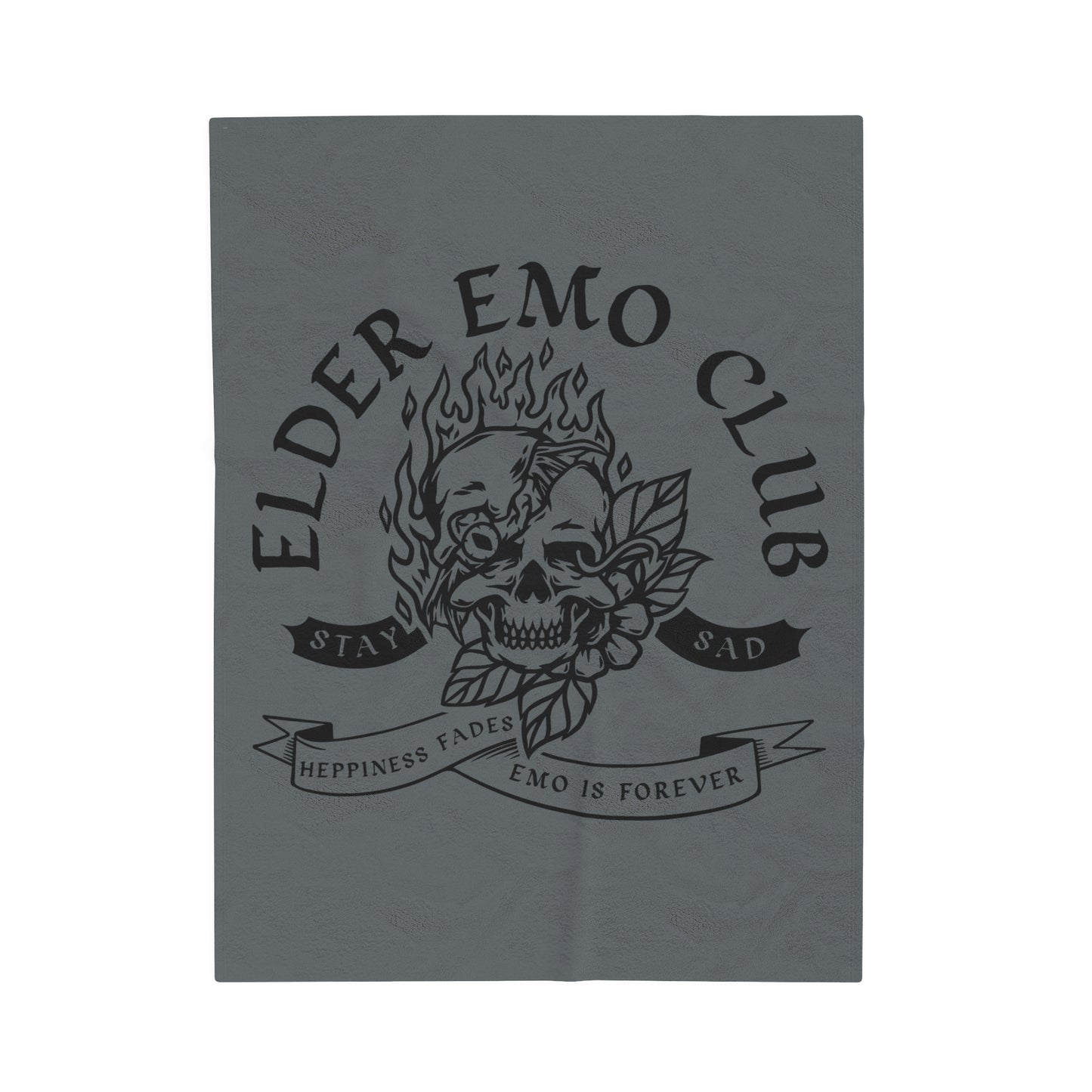 Elder Emo Club Velveteen Plush Throw Blanket Grey Happiness Fades Emo Forever Blanket Stay Sad Cozy Alternative Decor Elder Emo Style Gift