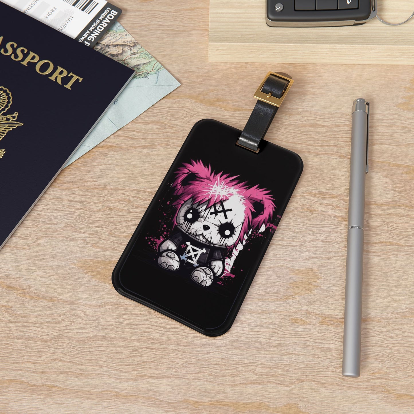 Emo Pink Hair Punk Scene Bear Luggage Tag Edgy Alternative Travel Accessory Goth Bear Baggage ID Perfect Punk Fashion Enthusiasts Elder Emos