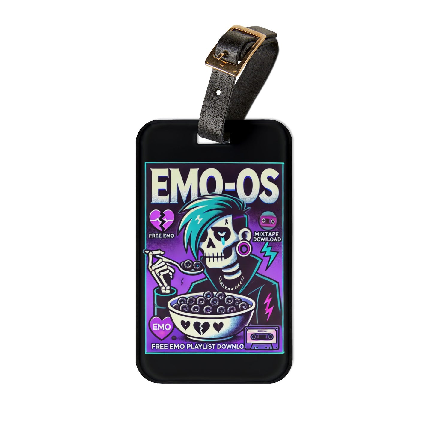 Emo Os Cereal Luggage Tag | Funny Elder Emo Baggage ID | Goth Cereal Lover Travel Accessory | Cute Alternative Style Gift for Emo Fans