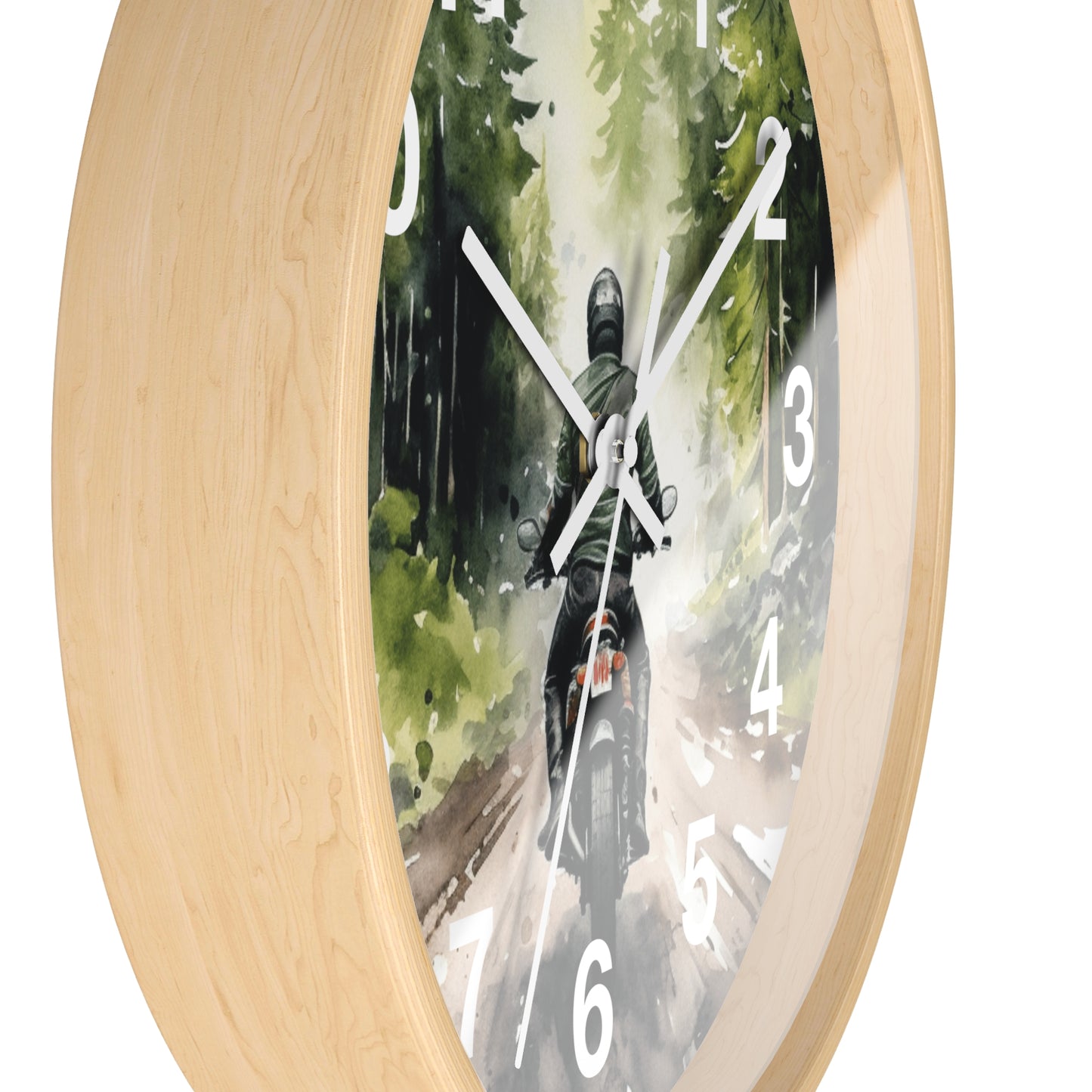 Biker Riding Through Forest Wall Clock | Woods Road Motorcycle Art | Unique Biker Decor | Outdoor Adventure Clock | Gift for Bikers