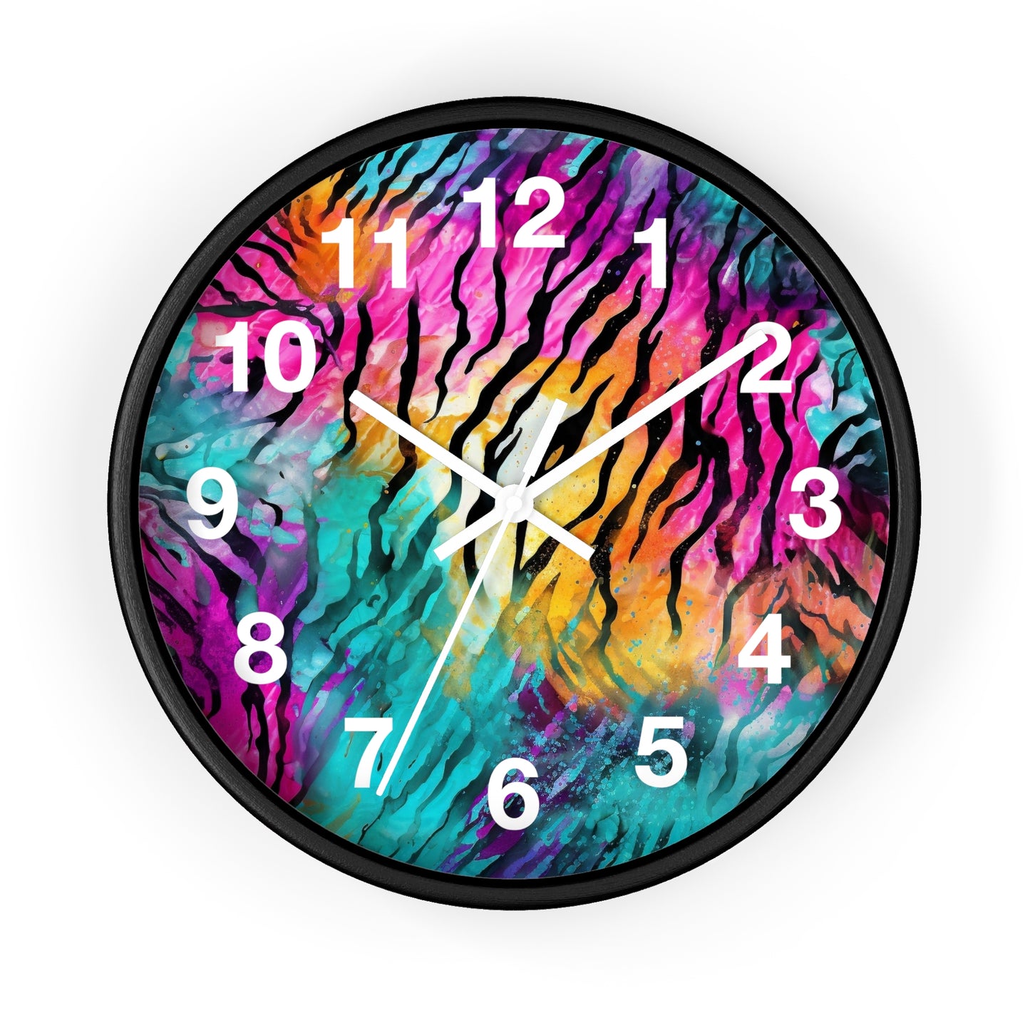 Vibrant Tiger Print Wall Clock | Trippy Wildlife Art | Battery Operated | Unique Teen Room Decor | Perfect Gift for Animal Enthusiasts