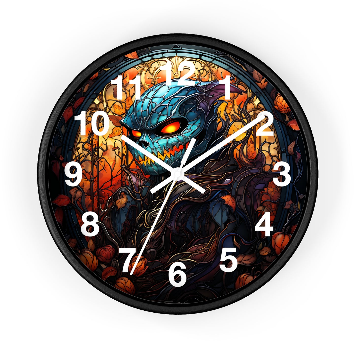 Scary Blue Gremlin Style Monster Stained Glass Wall Clock | Halloween Spooky Decor | Battery Operated Witch Monster Accent Horror Fans Gift