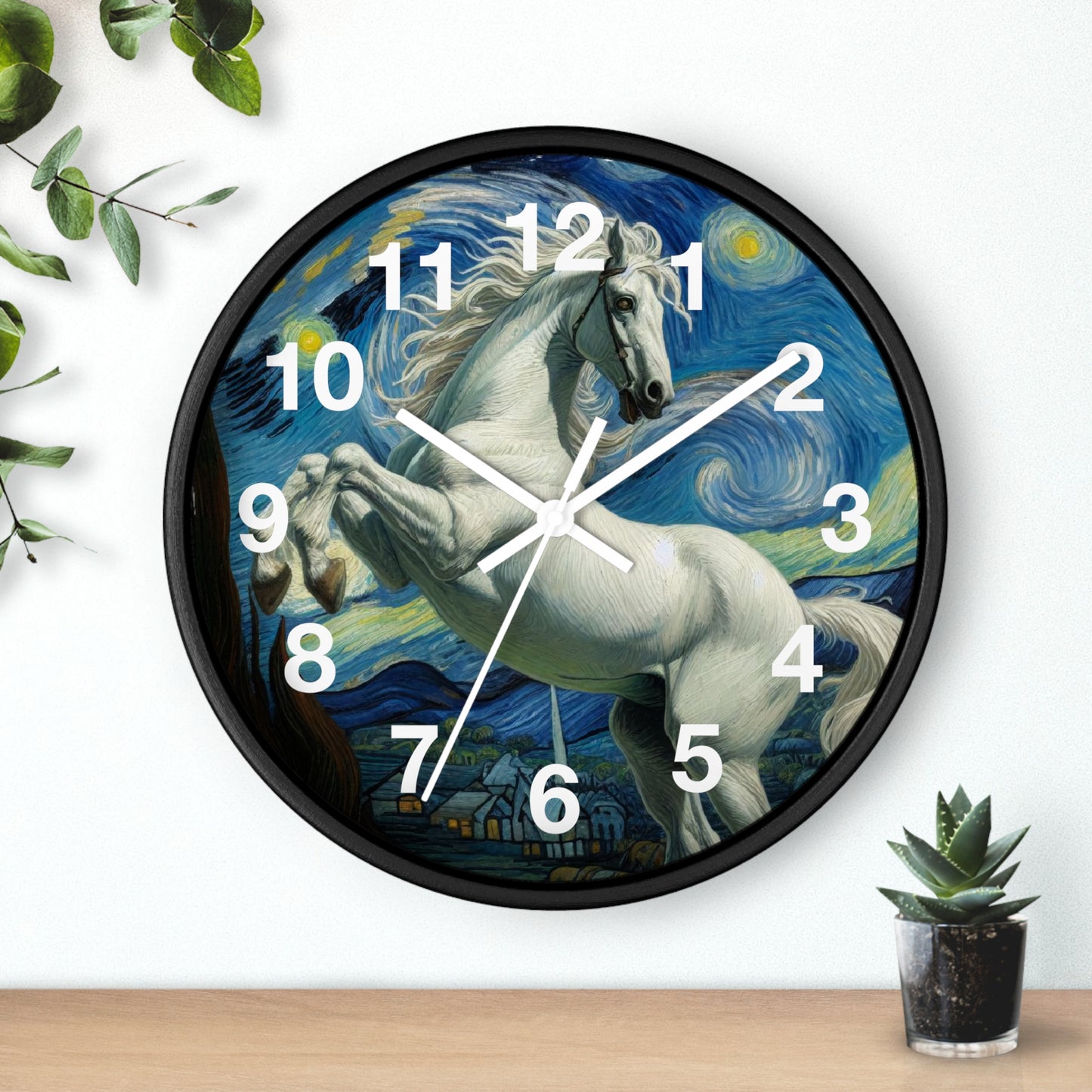 Majestic White Horse Night Sky Wall Clock | Battery Operated | Starry Night-Inspired Art | Perfect Gift Horse Lovers | Enchanting Wall Deco