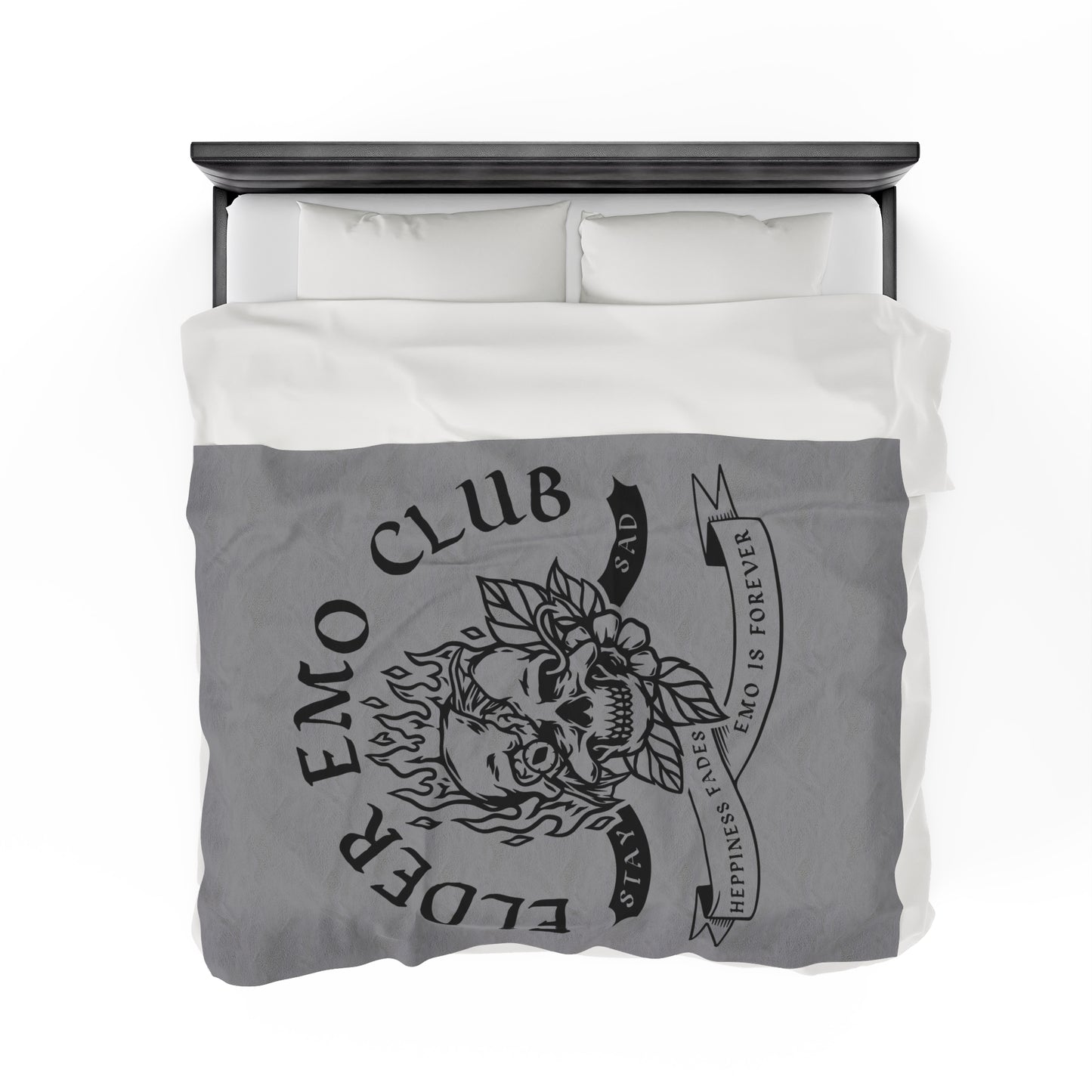 Elder Emo Club Velveteen Plush Throw Blanket Grey Happiness Fades Emo Forever Blanket Stay Sad Cozy Alternative Decor Elder Emo Style Gift