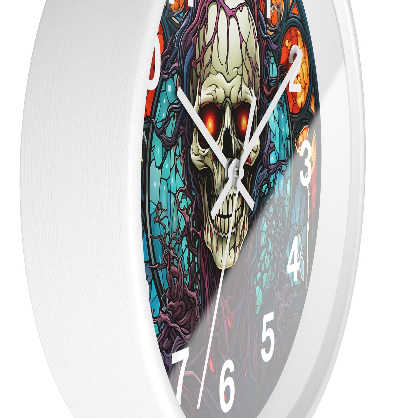 Skull Mosaic Glass Style Wall Clock | Battery Operated | Unique Gothic Decor | Perfect Gift for Skull Lovers | Eye-Catching Home Accent