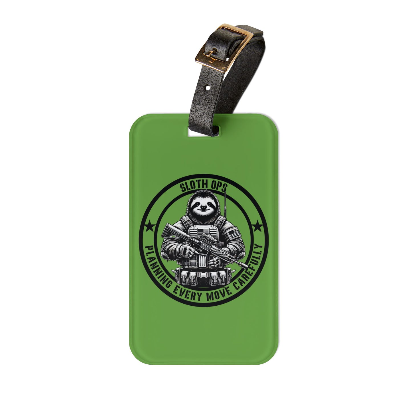 Tactical Sloth Ops Luggage Tag | Funny Sloth Military-Inspired Baggage ID Patriotic Humor Gift for Sloth Lovers Slow Steady Tactical Design