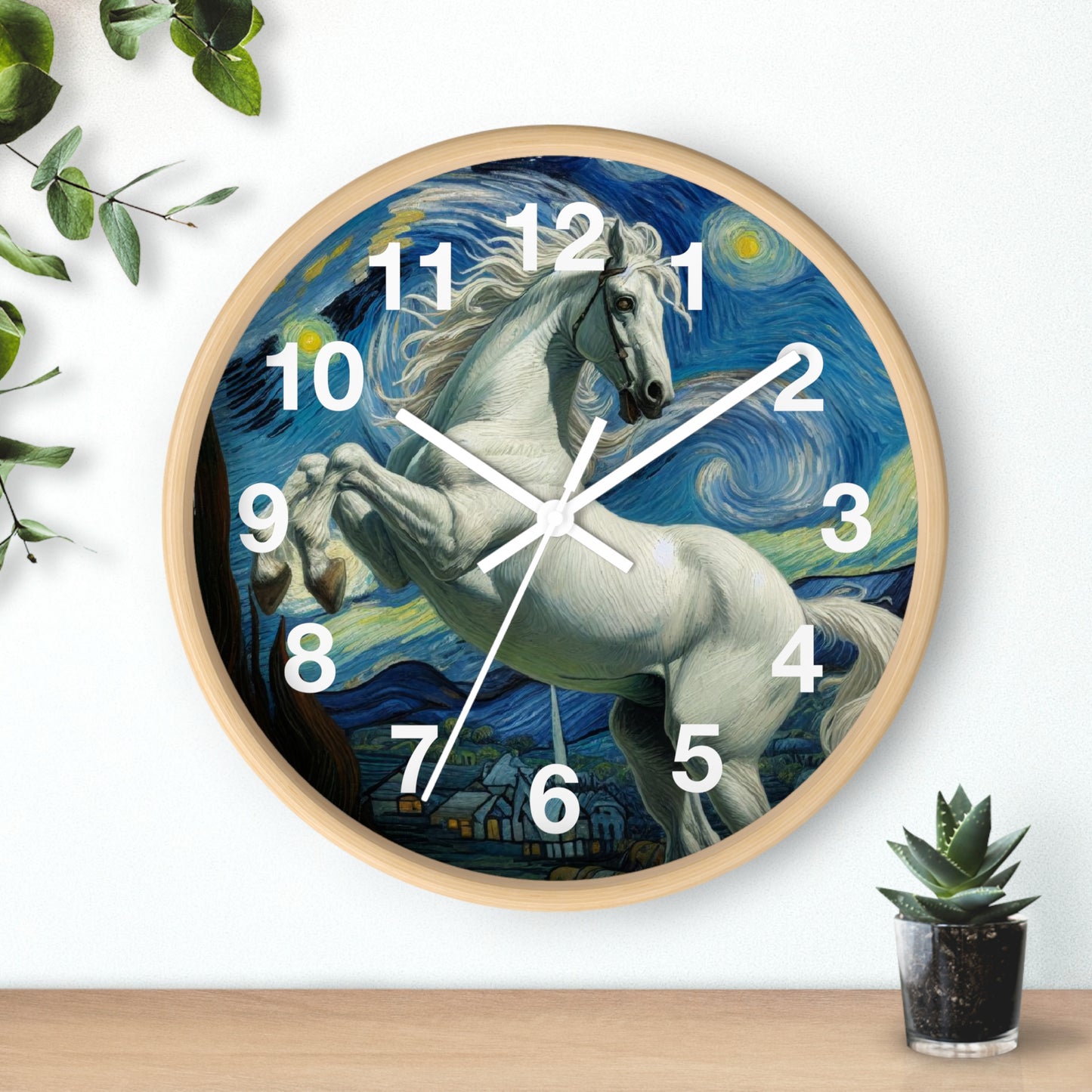 Majestic White Horse Night Sky Wall Clock | Battery Operated | Starry Night-Inspired Art | Perfect Gift Horse Lovers | Enchanting Wall Deco