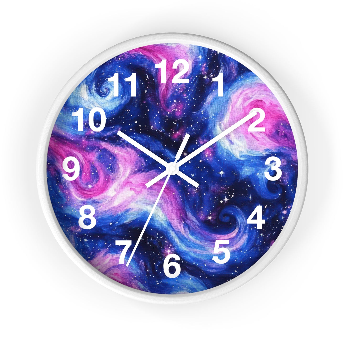 Pink Blue Space Galaxy Wall Clock | Trippy Rave Design | Battery Operated | Unique Teen Girl Room Decor | Ideal for Space Galaxy Rave Lovers