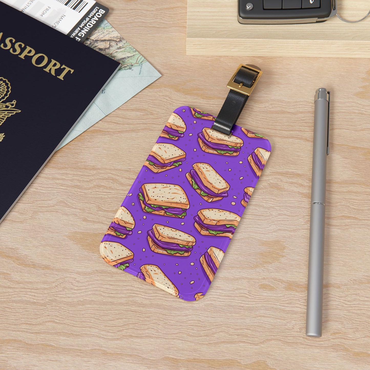 Yummy Sandwiches Purple Luggage Tag | Vibrant Food Lovers Travel Accessory | Funny Baggage ID for Delicious Fun Sammies | Foodie Gift