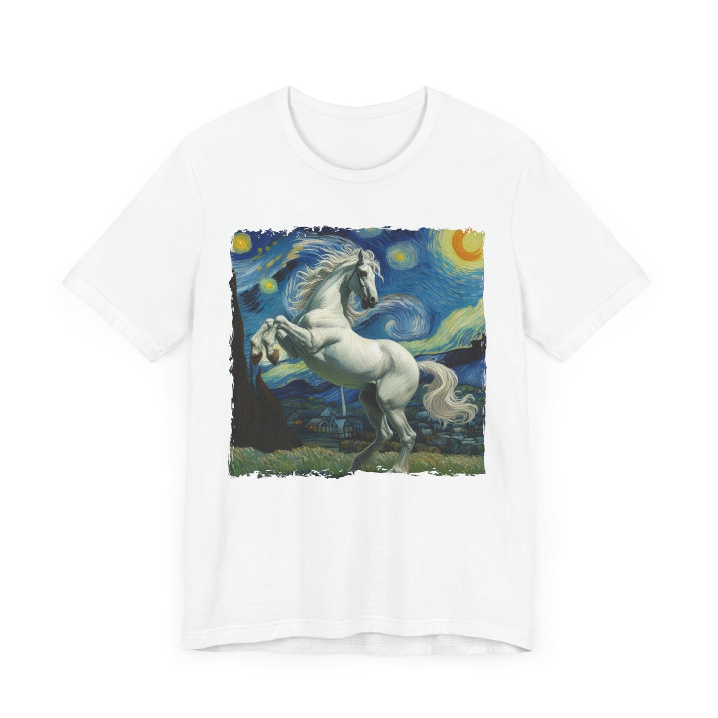 Majestic White Horse Night Sky Shirt | Starry Night-Inspired Art Tee | Perfect Gift for Horse Lovers and Dreamers Funny Horse Parody Gift