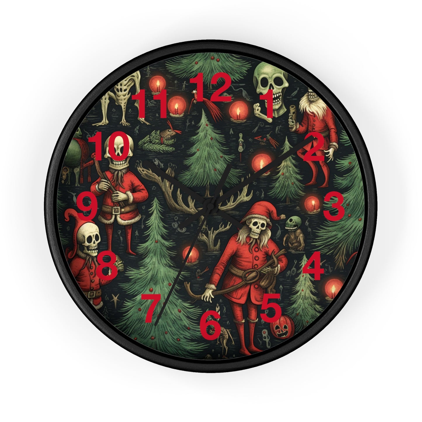 Skeleton Santa Gothic Christmas Wall Clock | Dark Holiday Decor | Battery Operated | Unique Spooky Aesthetic | Perfect Gift for Gothic Lover