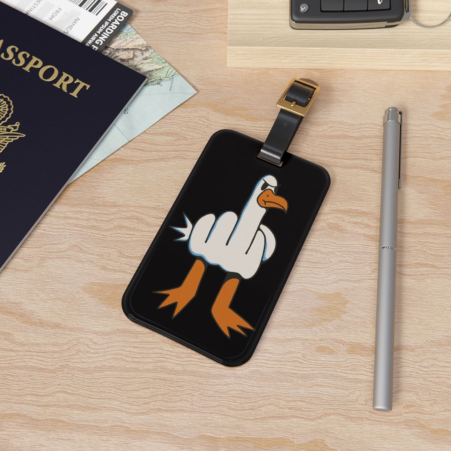 Sassy Seagull Middle Finger Luggage Tag | Funny Bird Gesture Travel Accessory | Sarcastic Beach Baggage ID | Attitude Gift for Bird Lovers