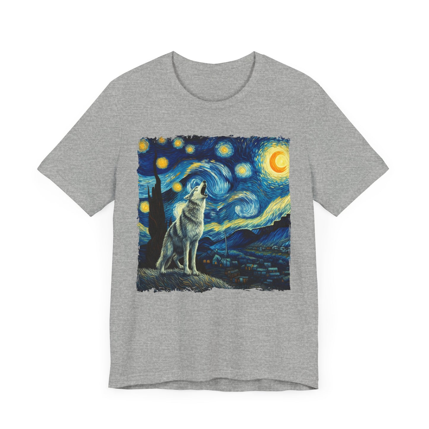 Lone Wolf Night Sky Shirt | Starry Night-Inspired Art Tee | Mystical Wolf Lover Gift for Nature & Wilderness Enthusiasts Wolf Gift Cool Wolf